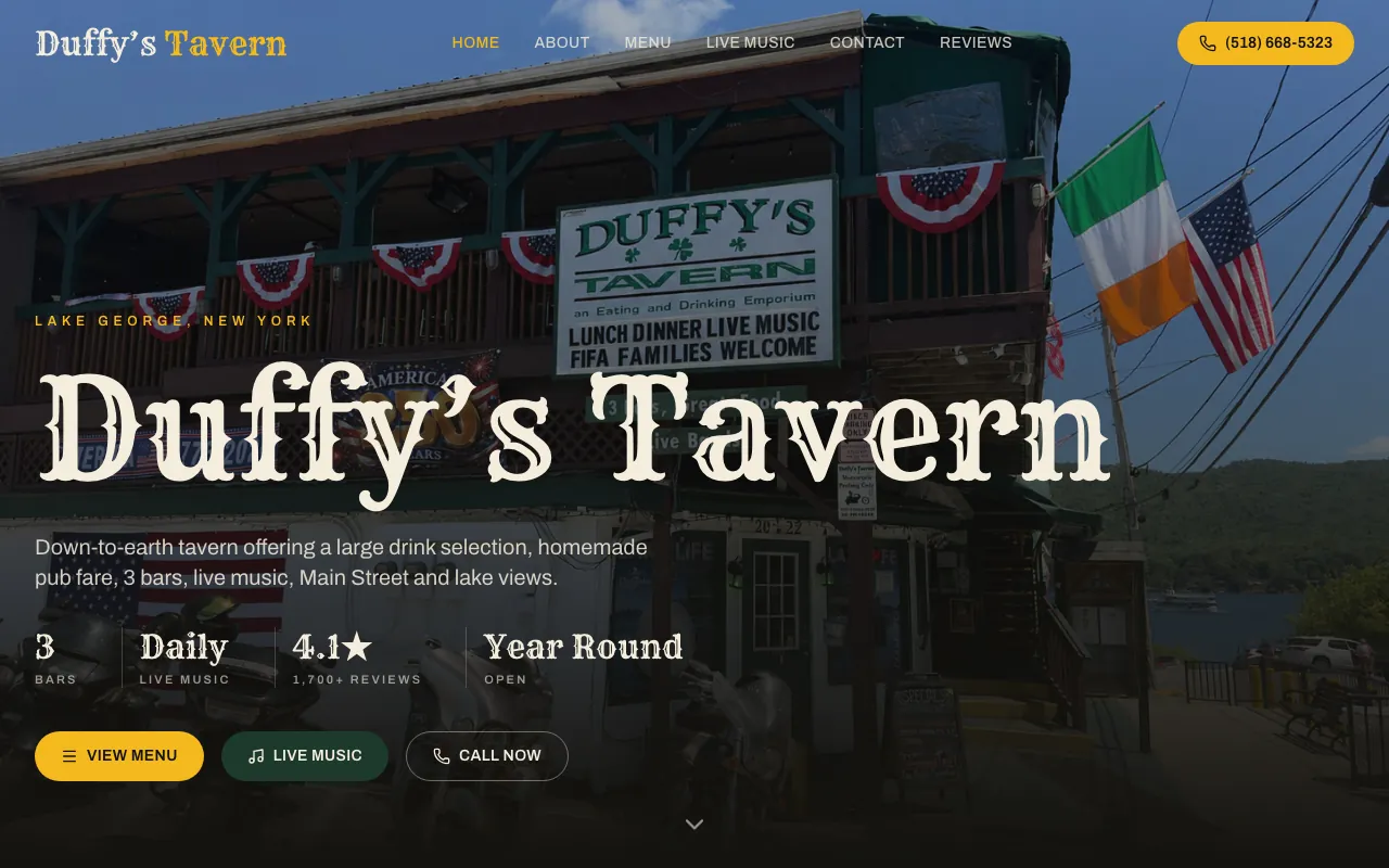 Duffy's Tavern — live site screenshot
